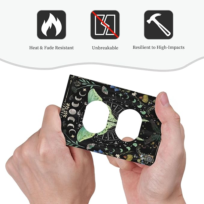 Moon Phase Butterfly Wildflower Plant Mysterious Night Moonlit Outlet Covers 1 Gang Duplex Light Switch Cover Decorative Switch Plates Electrical Receptacle Faceplate Wall Plate for Bedroom Home Decor