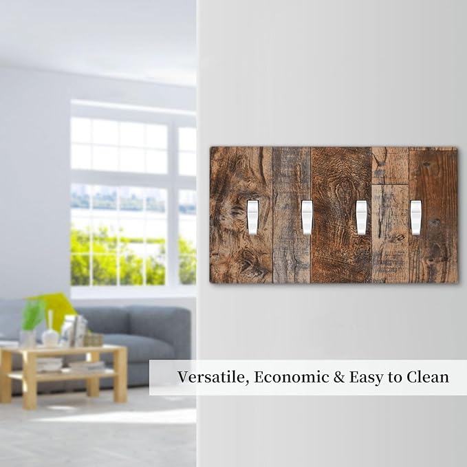 Vintage Board Rustic Brown Wood Texture Light Switch Covers Quad Toggle Electrical Faceplate 4 Gang Wall Plate Decorative Switch Plates Cover for Farmhouse Home Decor