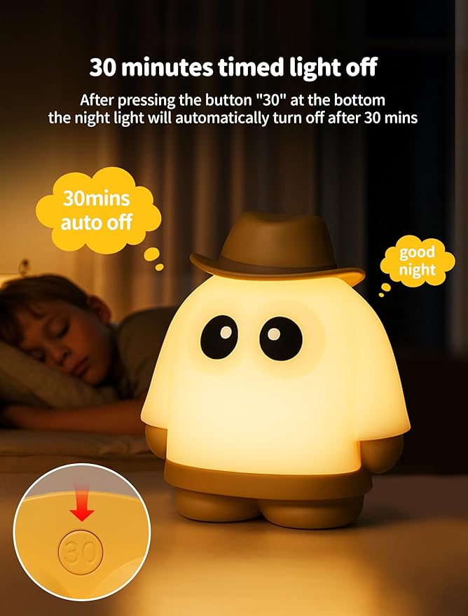 Ghost Night Light, Rechargeable Bedside Lamp, Portable Sleep Nightlight, Dimmable Night Lamps, Cute Nursery Lamp, Funny Gifts for Kids Teens Adults(Yellow)