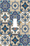 Decorative Light Switch Cover Mandala Decorative Tile Talavera Moroccan Tiles 1 Gang Single Toggle Decorator Outlet Wall Plate Device Electrical Faceplate Switchplates for Bedroom