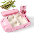 Kids garden Car Plate 8Pcs/Set Bamboo Children Dinnerware Sets - Dishwasher/Microwave Safe Includes Cutlery, Beautiful Plate, Separable Bowls & Cup Happy MealTime, Pink