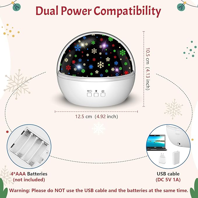 Christmas Projector Night Light Indoor, Snowflake NightLight for Room Decor, Kids Star Projector Night Light with Starry&Snowfall Theme,Xmas Birthday Gift Toy for Baby Toddler