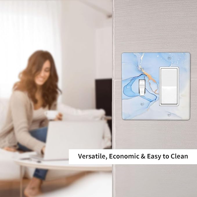 Modern Art Blue Gold Marble Abstract Luxury Print Outlet Covers 1 Toggle 1 Rocker Combination Decorative Wall Plate Electrical Switch Plates Light Switch Cover Plate for Bathroom Living Room Decor