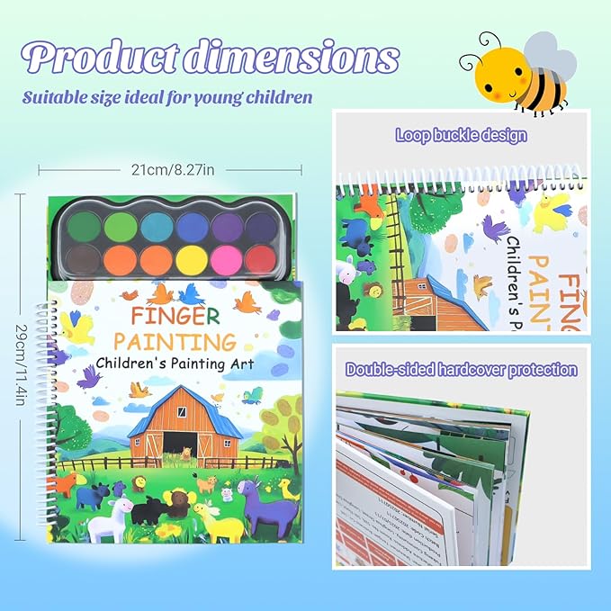 Finger Paint, Finger Painting for Toddlers, Hardcover Travel Finger Paint Kit Include 12 Colors Ink Pad Finger Painting Activity Book, Portable Sensory Activity Develops Creativity, Travel Busy Book for Kids