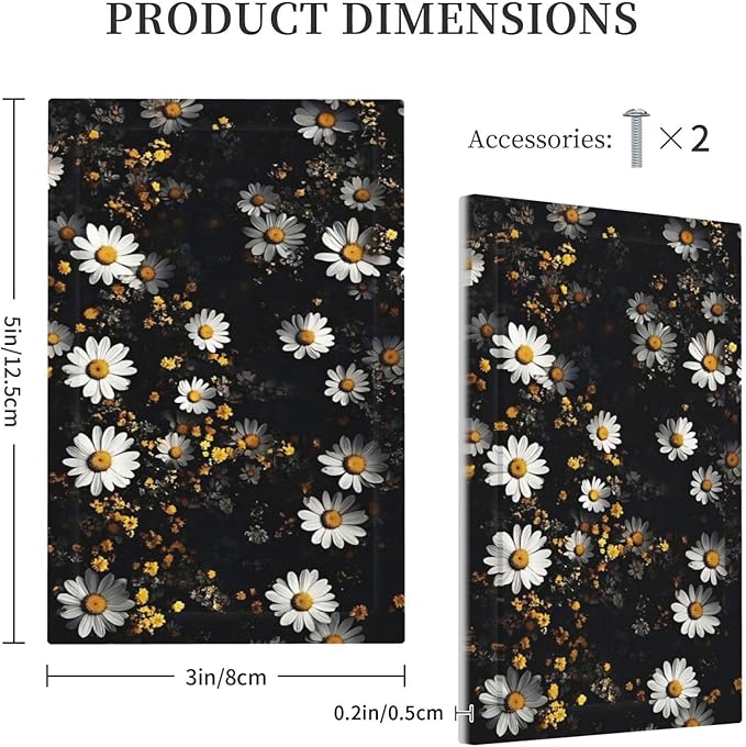 White Black Daisy Wildflower Modern Chrysanthemum Light Switch Cover Plate 1 Gang No Device Blank Electrical Wall Plates Faceplate Decorative Switch Plate Covers for Bedroom Farmhouse Decor