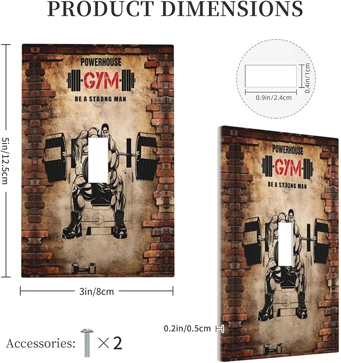 Vintage Gym Retro Brick Dumbbell Single Toggle Wall Plates 1 Gang Light Switch Cover Switchplate Covers Decorative Dimmer Decor for Bedroom Kidroom Bathroom Gyms