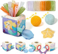 Youuys Baby Tissue Box Toy for Babies 6-12 Months - Montessori Sensory Busy Cube Toys with 3 Textured Balls & 12 Silky Scarves - Ideal Gift for Toddler Girls Ages 6 12 18 Months (Mermaid Theme)