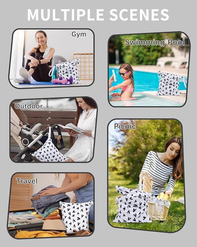 babygoal Waterproof Wet Dry Bag for Swimsuits,Travel, Food Storage, Stroller, Daycare, Baby Diapers, Yoga, Beach, Pool, Wet Clothes-Heart