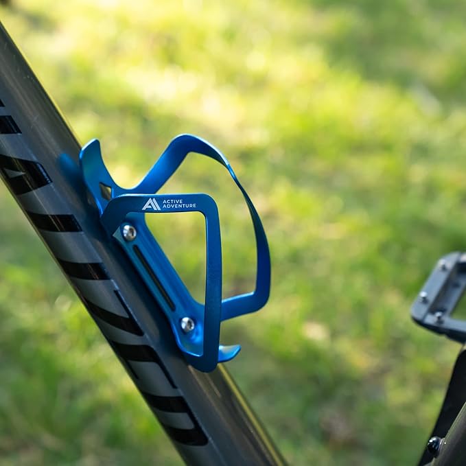 Bike Water Bottle Holder Combo - 20 Oz Squeeze Bottle & Bicycle Mount Cage Rack, No Screws Needed, Durable Alloy - Fits All Handlebar Bikes & MTB Mountain Road - for Adults, Kids (Blue)
