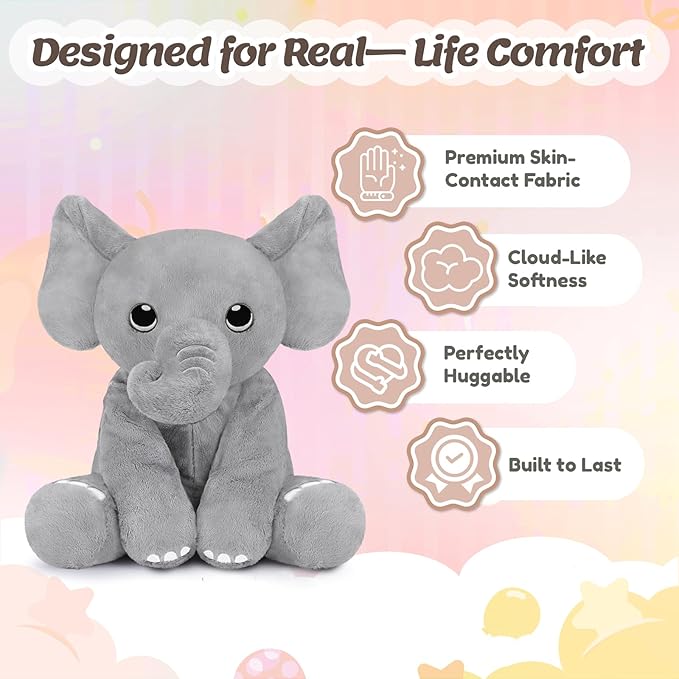 BRICHOEE 5lbs Weighted Elephant Stuffed Animals, 20'' Weighted Comfort Sensory Soothing Plush Toy, Cuddling Calming Cuddle Companion Gifts for Adults & Kids