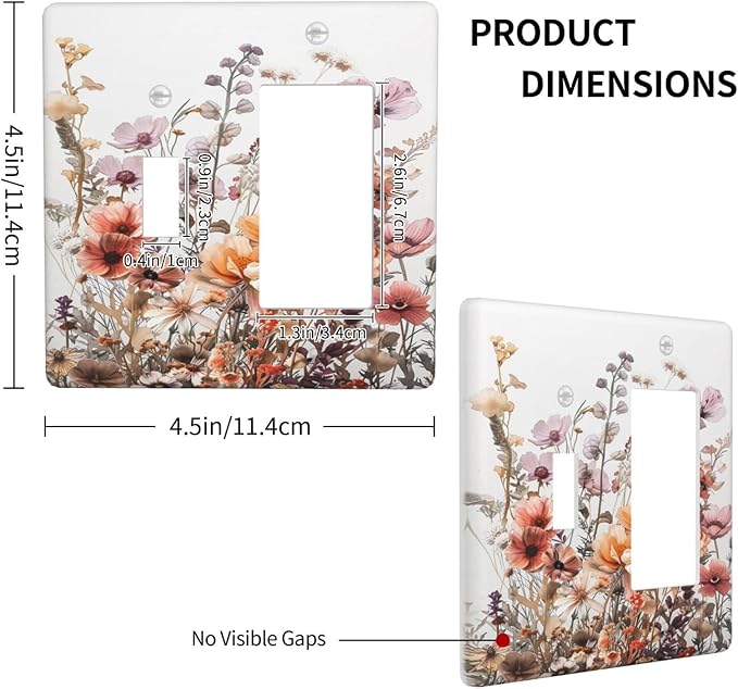 Boho Nursery Wildflower Flora Vintage Flower Outlet Covers 1 Toggle 1 Rocker Combination Decorative Wall Plate Electrical Switch Plates Light Switch Cover Plate for Bedroom Living Room Decor