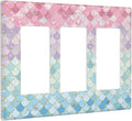 Colorful Mermaid Scales 3 Gang Rocker Light Switch Plate Cute Blue Triple Decora Outlet Wall Cover Faceplate Decorative Switchplate for Bathroom Girls Bedroom Kids Baby Nursery Living Room Decorate