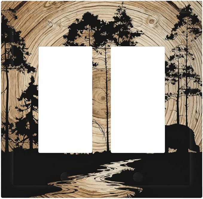 Rustic Forest Antler Black Bear Deer Silhouettes Decorative Outlet Covers 2 Gang Double GFCI Rocker Electrical Wall Panels Light Switch Cover Plate for Farmhouse Home Decor