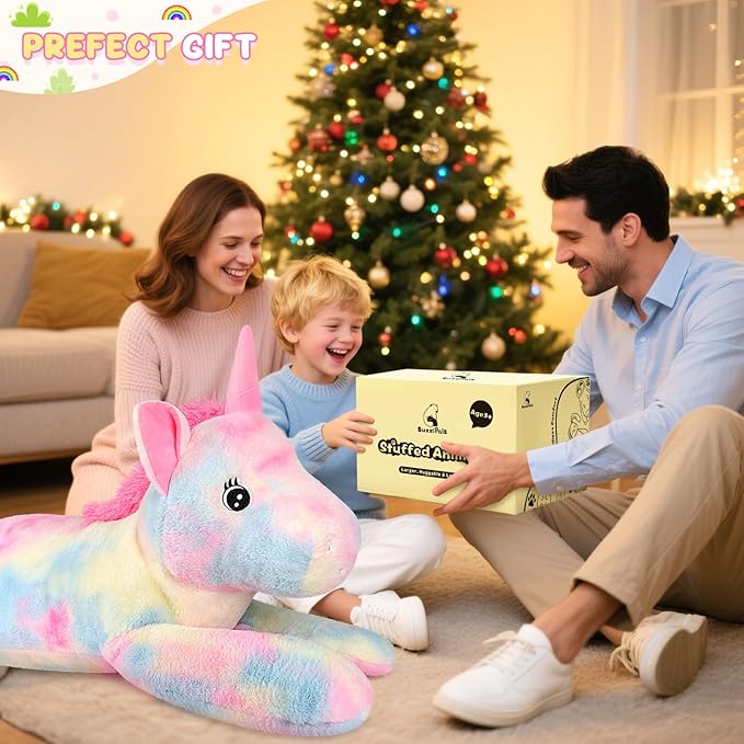 SuzziPals 43 inch Giant Unicorn Stuffed Animal, Lifelike Giant Plush Unicorn Toys for Stress Relief & Companion, Soft Big Stuffed Animals, Rainbow Unicorns Big Plushies Gifts for Kids Adults