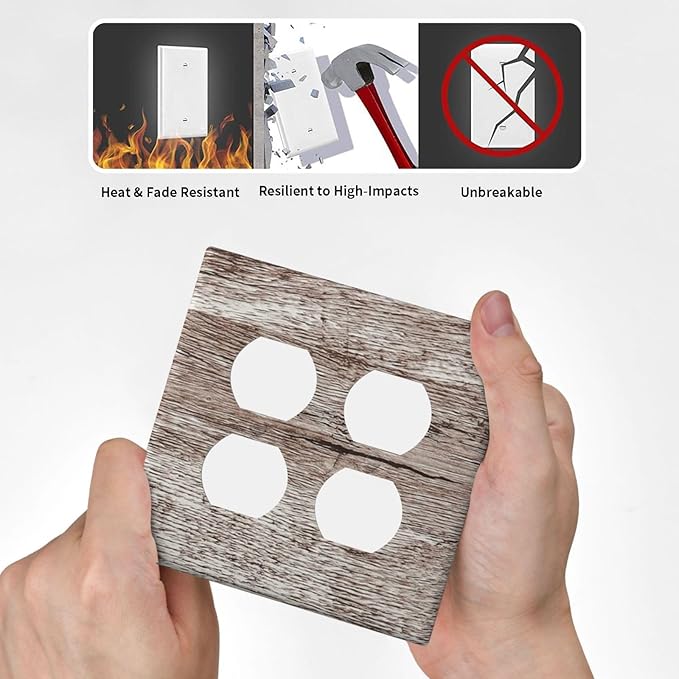 Light Switch Cover Plate Rustic Dark Grey Wood Plank Vintage Texture 2 Gang Socket Covers Double Duplex Wallplates Switch Plates and Outlet Covers for Farmhouse Home Decor