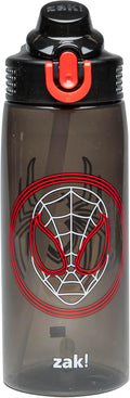 Zak Designs Marvel Spider-Man Sage Water Bottle For School or Travel, 25oz Durable Plastic Water Bottle With Straw, Handle, and Leak-Proof, Pop-Up Spout Cover (Miles Morales)