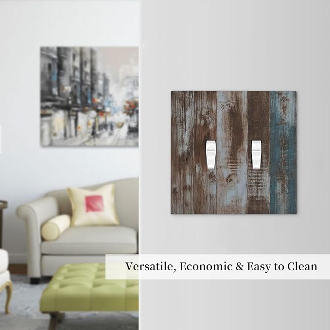 Vintage Blue Brown Wood Grain Decorative Switch Plates 2 Gang Double Toggle Wall Plate Electrical Faceplate Outlet Light Switch Cover for Bedroom Farmhouse Decor