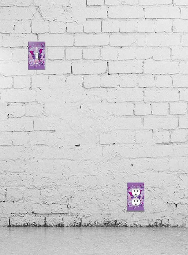 WIRESTER Single Gang Toggle Light Switch Plate/Wall Plate Cover - Pink Purple Butterfly