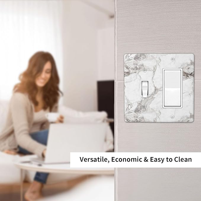 White And Gray Marble Patterns Texture Abstract Print Outlet Covers 1 Toggle 1 Rocker Combination Decorative Wall Plate Electrical Switch Plates Light Switch Cover Plate for Bathroom Kitchen Decor