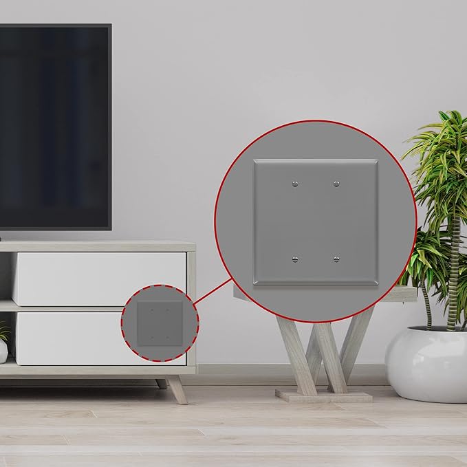 ENERLITES Double Blank Outlet Cover, Gloss Finish, Two Gang Blank Wall Plate, Oversized 2-Gang 5.5" x 5.5", Unbreakable Polycarbonate Thermoplastic, UL Listed, 8802O-GY, Gray