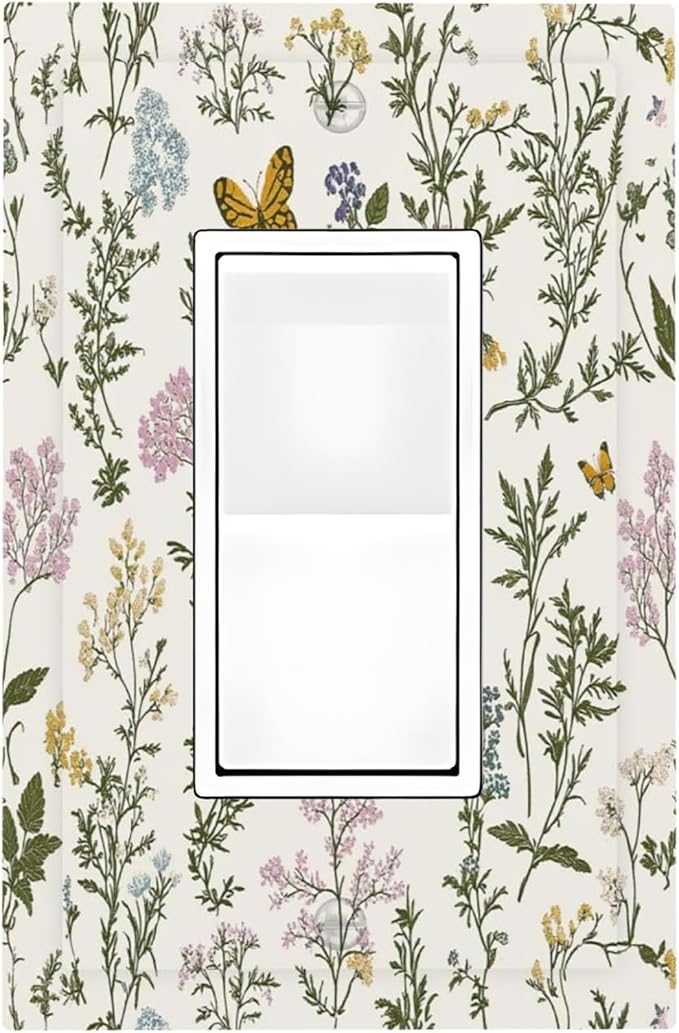 Decorative Outlet Covers Vintage Colorful Flowers Butterfly Floral 1 Gang Single Rocker Light Switch Cover Plate Wall Plates Gfci Faceplate For Bed Room Living Room Decor