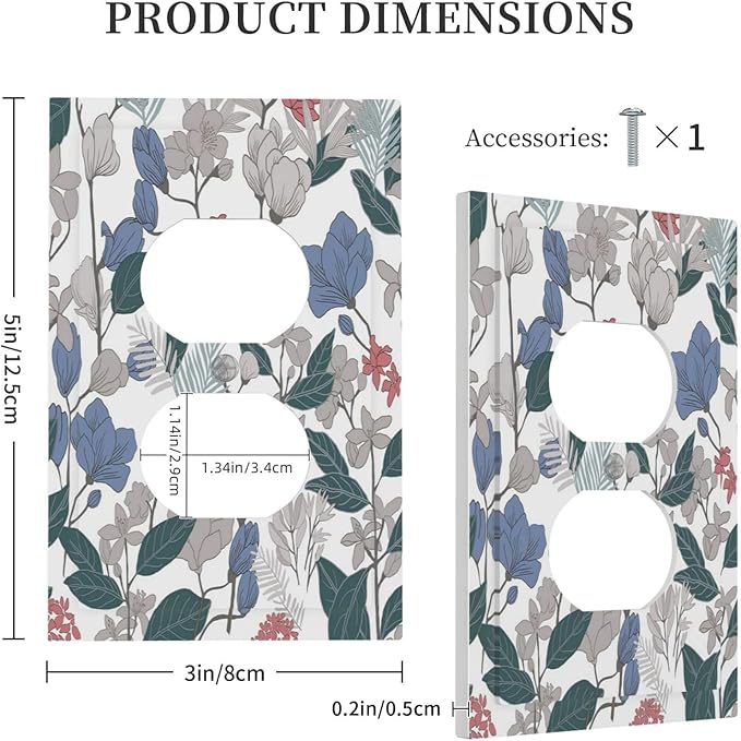 Decorative Outlet Covers Boho Green Leaf Floral Combination 1 Gang Wall Plate Receptacle Duplex Light Switch Cover Plate Single Dual Plug Covers Electrical Switchplate Faceplate