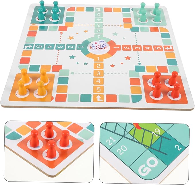 ibasenice 1Set Wooden Chess Board Game for Flying Chess Snakes Ladders Educational Fun for Preschoolers for Learning Activities