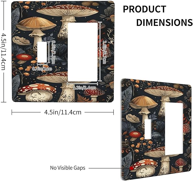 Outlet Covers Vintage Mushroom Floral 1 Toggle 1 Rocker Combo Light Switch Cover Plate Decorative Switch Plate Covers Electrical Wall Plate for Bedroom Kids room Decor