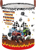 Monster Trucks Storage Basket Laundry Hamper with Monster Truck Parking Sign,Car Room Decor for Boys,Kids Laundry Basket Gift Bag Storage Organizer(Monster Trucks-Flag)