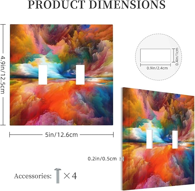 Light Switch Cover Plate Iridescent Abstract Colorful Clouds 2 Gang Double Toggle Decorative Switch Plates Rainbow Wall Plates Electrical Outlet Covers for Bathroom Home Decor