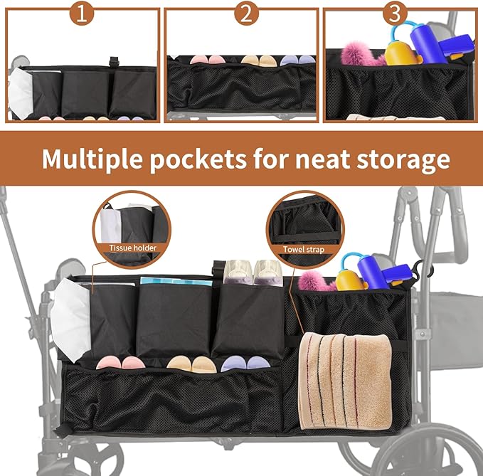 Multi Pockets Cargo Net for Wagon Stroller,Stroller Wagon Cargo Net,Oxford Stroller Organizer,Extra Storage Space for Kids Wagon,Wagon Accessories Universal(28"×13")