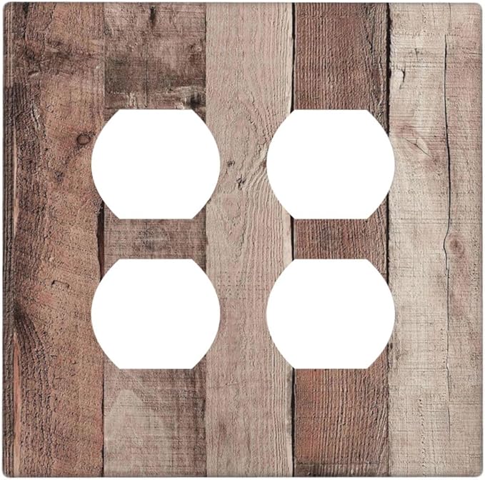 Outlet Covers Retro Wood Brown Farmhouse Barn Wooden 2 Gang Double Duplex Decorative Light Switch Covers Electrical Wallplates Socket Faceplate for Farmhouse Cabin Decor