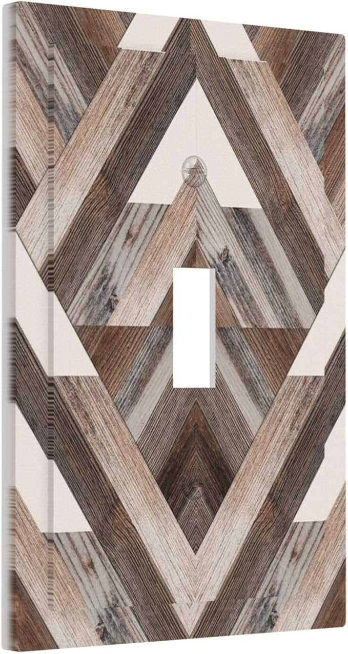 Polygon Collage Abstract Shapes Rustic Wood Panel Print Decorative Light Switch Cover 1 Gang Single Toggle Device Electrical Faceplate Switchplates Decorator Outlet Wall Plate for Farmhouse Bedroom