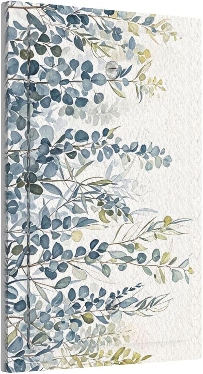 Decorative Blank Wall Plate with Green & Blue Watercolor Eucalyptus Botanical Foliage Design Single Gang No Device Outlet Covers 1 Gang Light Switch Covers for Contemporary Living Room Decor