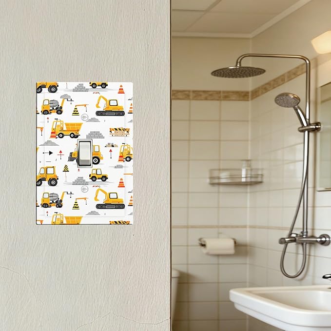 Construction Vehicles & Trucks Light Switch Plate, 1-Gang Toggle Wall Plate for Boys Bedroom