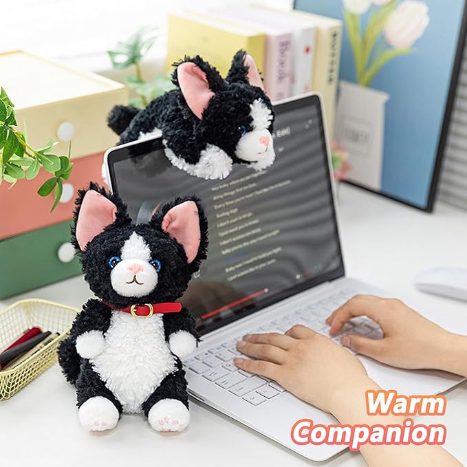 PEACH CAT Devon Rex Cat Stuffed Animal Cute Kitten Plushies Small Plush Toys Gifts for Kids Black