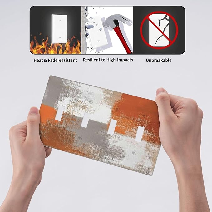 Orange Grey Abstract Art Oil Painting Light Switch Covers Quad Toggle Electrical Faceplate 4 Gang Wall Plate Decorative Switch Plates For Home Farmhouse Decor