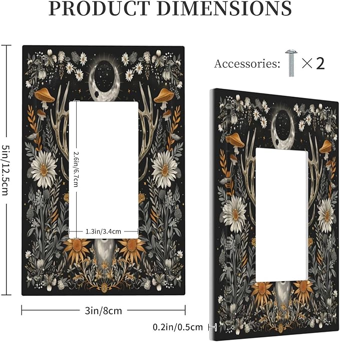 Light Switch Cover Plate Vintage Deer Flowers Moon Natural Plants Floral 1 Gang Outlet Covers Single Rocker Decorative Switch plates Electrical Wall Plates GFCI Receptacle for Bathroom Bedroom