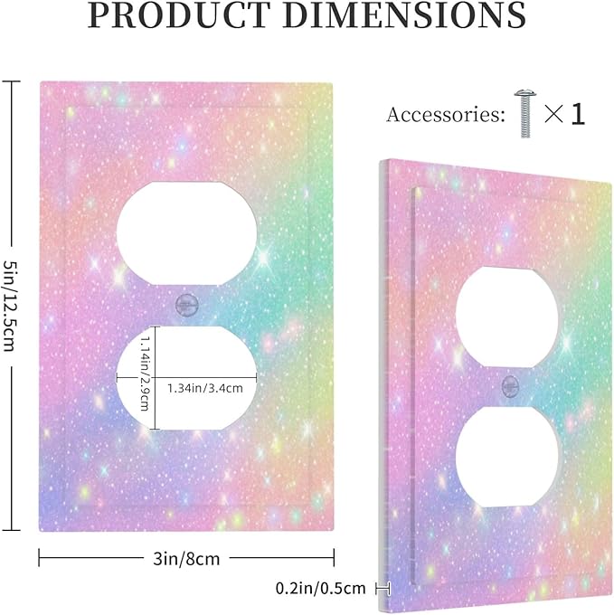Decorative Outlet Covers Rainbow Shiny Gradient Colors 1 Gang Wall Plate Receptacle Duplex Light Switch Cover Plate Single Dual Plug Covers Electrical Switchplate for Kids Room Nursery Decor