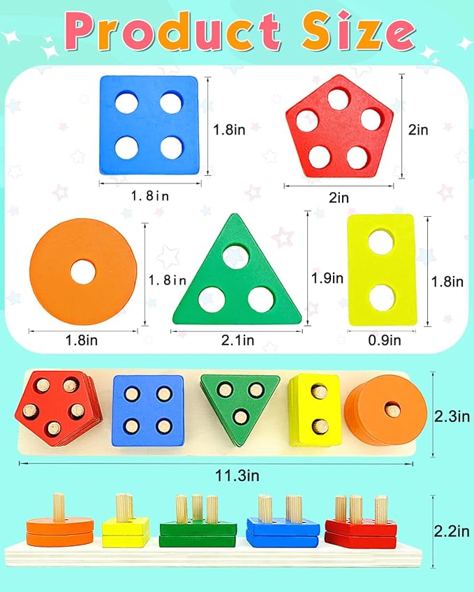 Maaacute Montessori Toys for 1 2 Year Old Boys Girls, Toddler Toys for Age 1-2,1 2 Year Old Birthday Gifts, Wooden Blocks Sorting & Stacking Education Learning Toddler Puzzles Toy