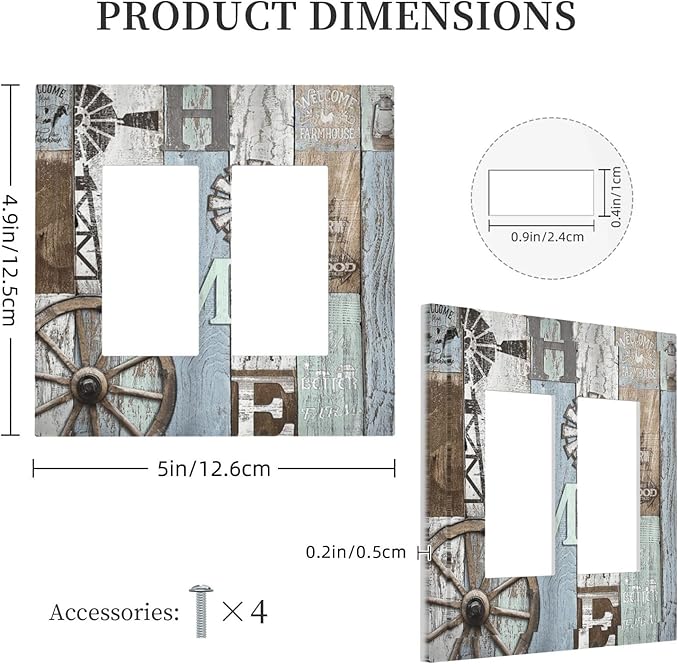 Rustic Western Barn Door Vintage Windmill Decorative Outlet Covers 2 Gang Double GFCI Rocker Electrical Wall Panels Light Switch Cover Plate for Farmhouse Home Decor