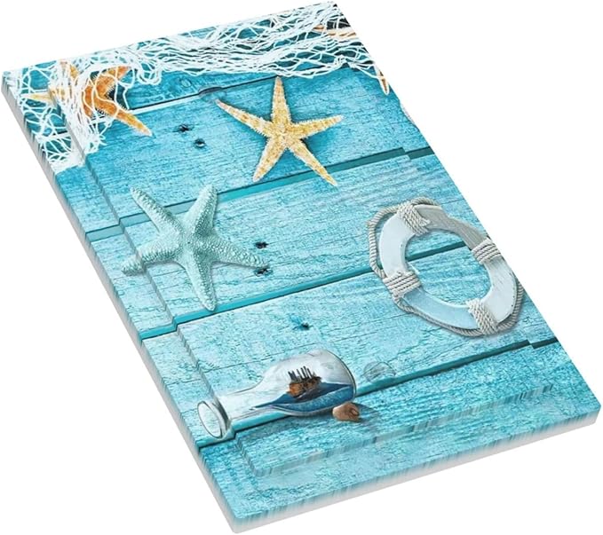 Turquoise Teal Fishing Net Wood Plank 1 Gang No Device Wall Plate Decorative Blank Light Switch Cover Switchplate Electrical Faceplate for Bathroom Home Bedroom Art Decor