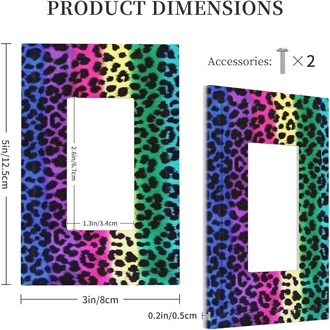 Colorful Leopard Print 1 Gang Light Switch Cover Decor Plastic Faceplate Wall Plate Electrical Outlet Covers Abstract African Wild Animal Cheetah Print Rainbow Modern Fashion Creative Art Home Decor