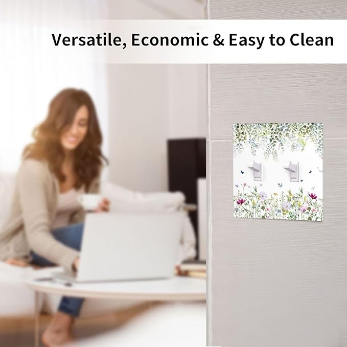 Green Floral Leaves Light Switch Cover Decorative Wild Flower 2 Gang Double Toggle Wall Plate Electrical Switchplate Faceplate for Bathroom Kitchen Bedroom