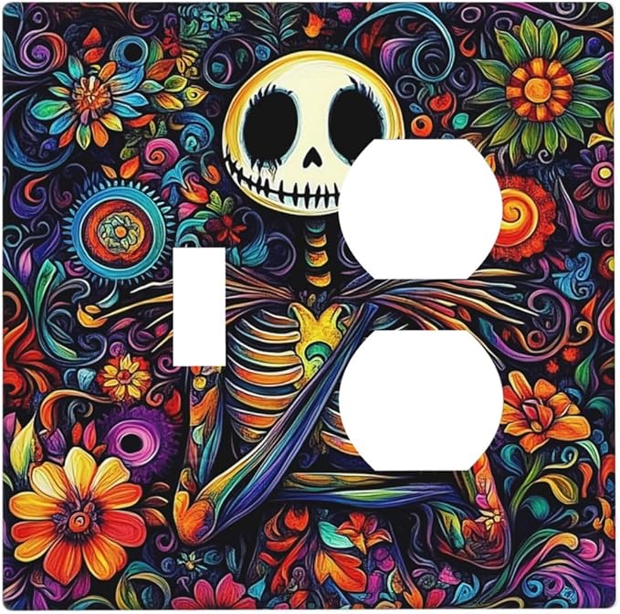Wallplates Colorful Flowers Abstract Skull 1 Toggle 1 Duplex Switch Plate Electrical Gfci Faceplate Decorative Light Switch Covers For Home Living Room Decor