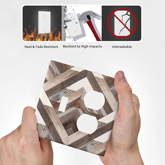 Polygon Collage Abstract Shapes Rustic Wood Panel Print Wallplates 1 Toggle 1 Duplex Switch Plate Electrical GFCI Faceplate Decorative Light Switch Covers for Farmhouse Bedroom Decor