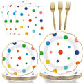 96 Pcs Colorful Birthday Plates and Napkins Colorful Polka Dots Party Supplies Rainbow Dots Tableware Table Decorations Confetti Plates Napkins Rainbow Party Favor for Baby Shower Wedding 24 Guests
