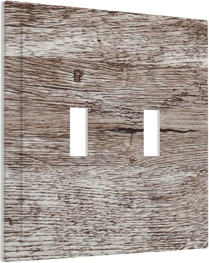 Light Switch Cover Plate Rustic Dark Grey Wood Plank Vintage Texture 2 Gang Double Switch Plate Covers Toggle Wallplate Decorative Outlet Covers Electrical Switchplate for Farmhouse Home