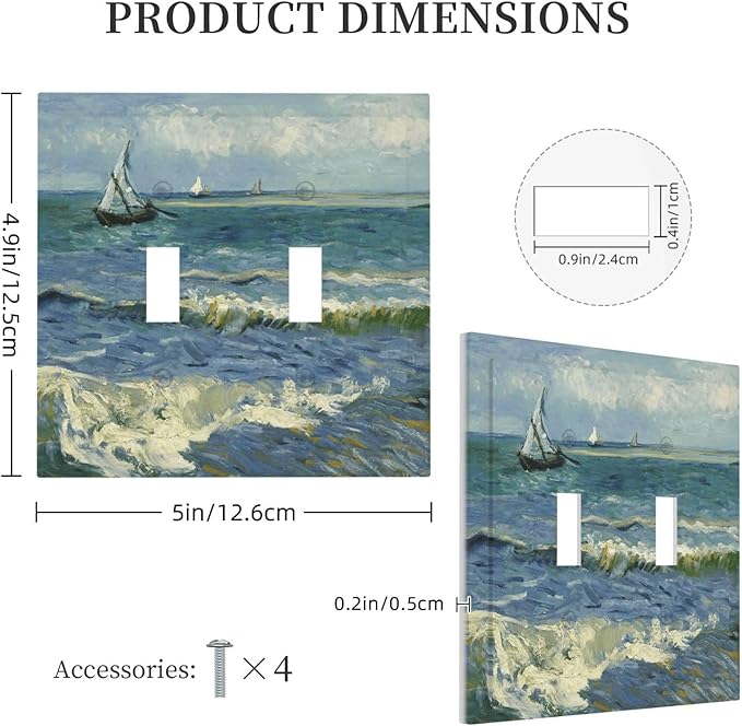 Nautical Ocean Waves Sailboat Painting Blue Sky Decorative Switch Plates 2 Gang Double Toggle Outlet Light Switch Cover Wall Plate Electrical Faceplate for Bathroom Bedroom Decor