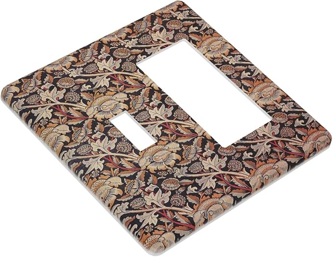 Outlet Covers Vintage William Morris Floral Plants 1 Toggle 1 Rocker Combination Decorative Wall Plate Light Switch Cover Plate Electrical Switch Plates for Bedroom living Room Decor